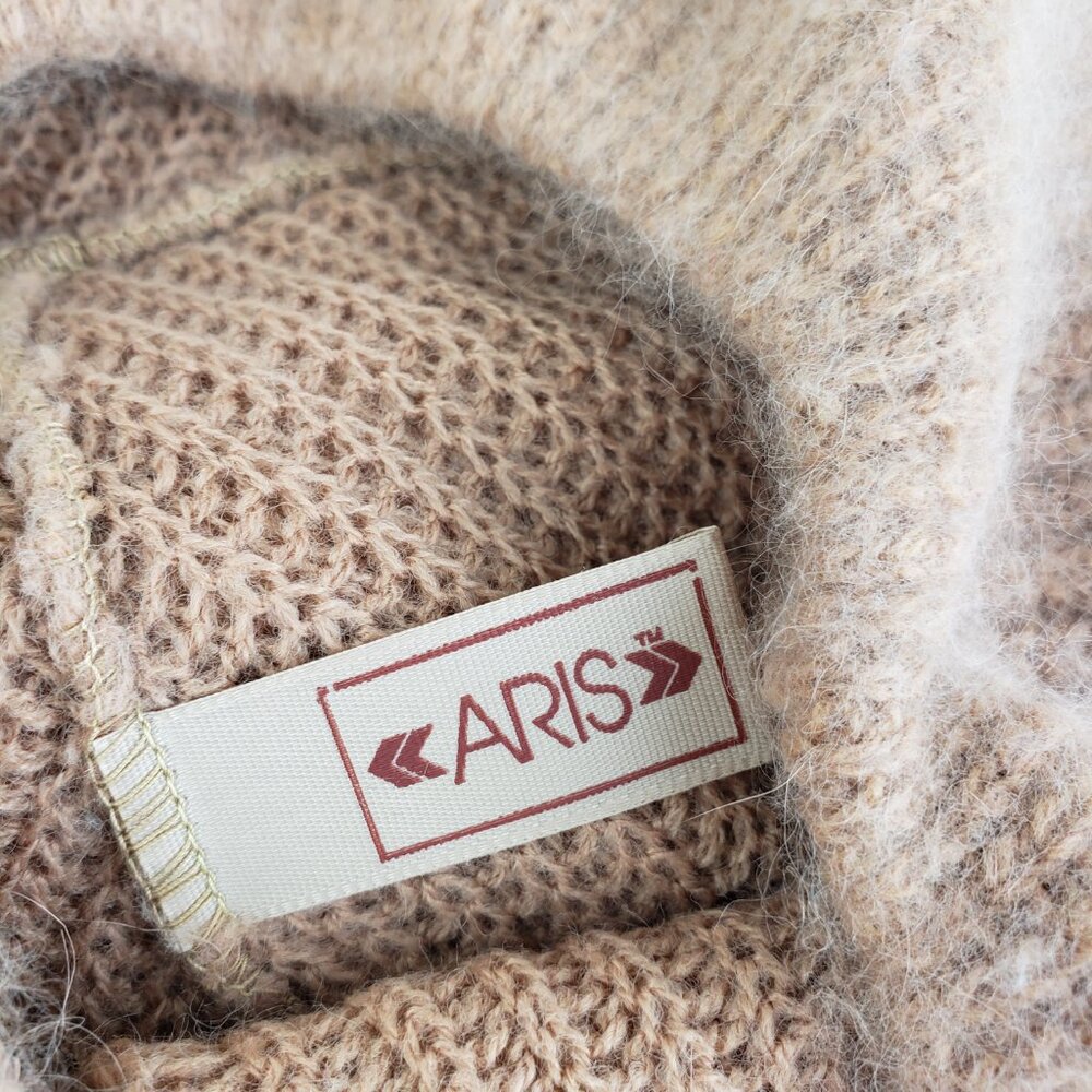 ARIS Beret Hat Angora Wool Knit Beige Neutral Minimalist Retro - Picture 2 of 7